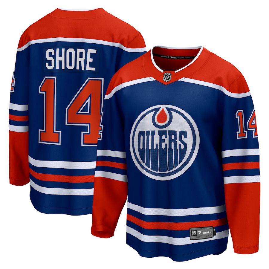 Men Edmonton Oilers #14 Devin Shore Fanatics Branded Royal Home Breakaway Player NHL Jersey